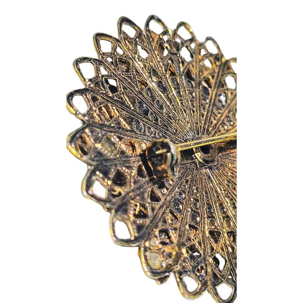 1950s Aurora Borealis Pink Opalescent Confetti Gold Tone MCM Vintage Brooch
